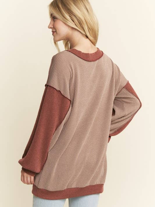 HEIMISH - Wholesale Knit Top - Women's - ET7741-10 LONG SLEEVE SOLID URBAN RIB COLOR BLOCK KNIT TOP7