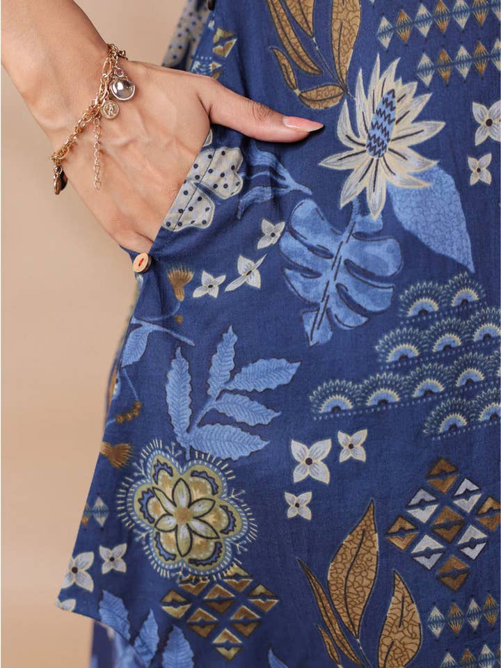 Jaipur Morni USA - Wholesale Top & Pant Set (NOT Loungewear) - Women's - Navy Blue Printed Sleeveless Cotton Kurta & Pants Set5