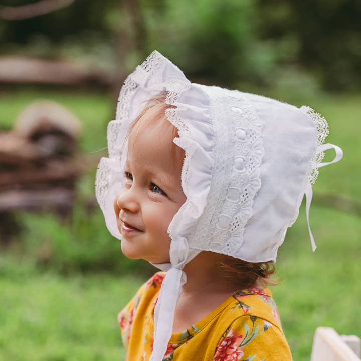 Huggalugs - Wholesale Bonnet - Baby - Girls White Ribbon Bonnet Baby SALE4