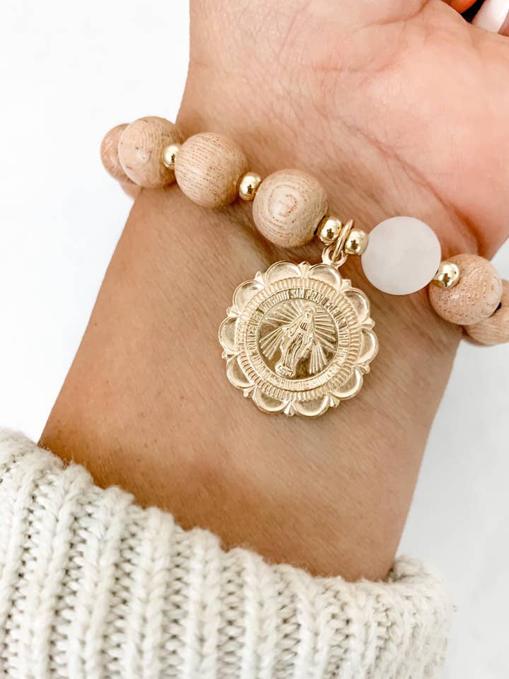 Bestseller: Single Rose Quartz Rosary Bracelet for wholesale by SundayBeadCo