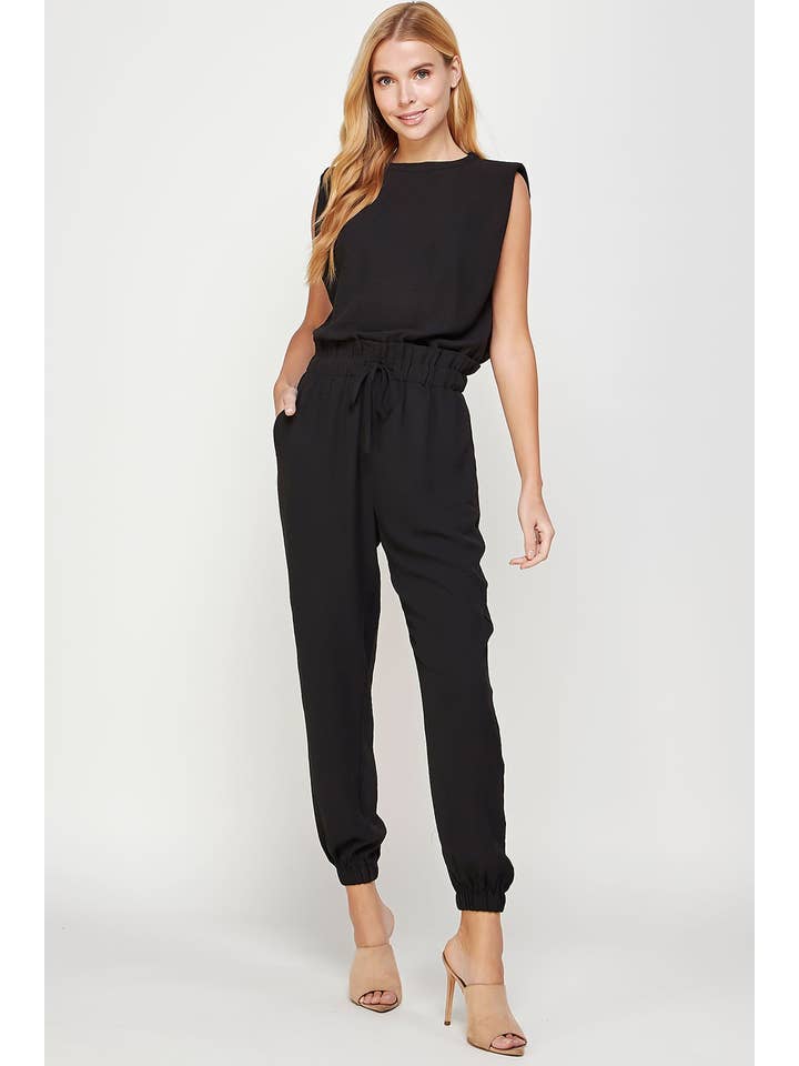 Strut & Bolt - Wholesale Jumpsuit - Women's - Shoulder Muscle Padded Sleeveless Jogging Jumpsuit