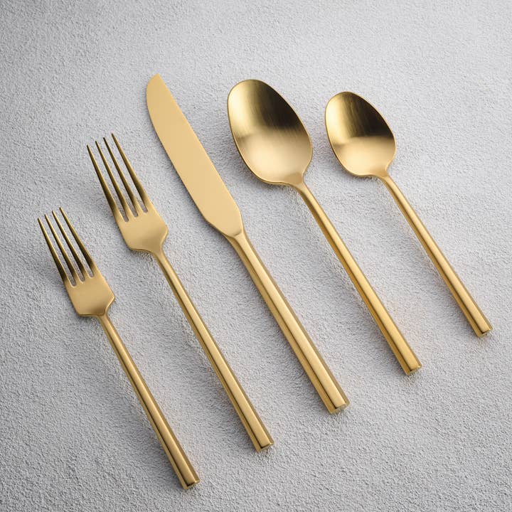 Vikko Sutherland Brushed Gold 18/10 SS 20 Pc Flatware Set for wholesale by Kadra Kitchenware