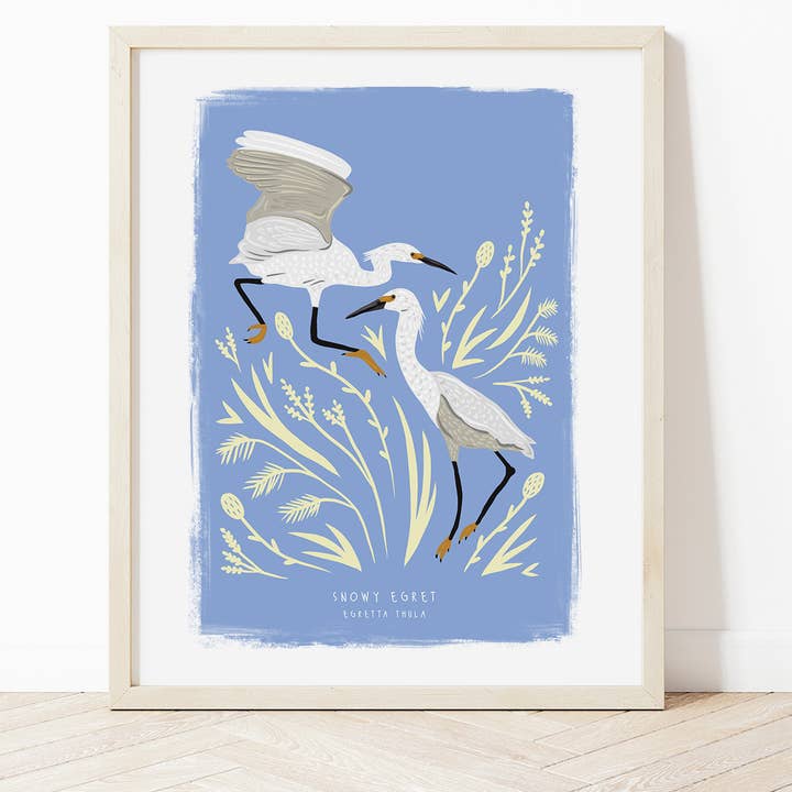 Snowy Egret Print for wholesale by Bea Baranowska Illustration