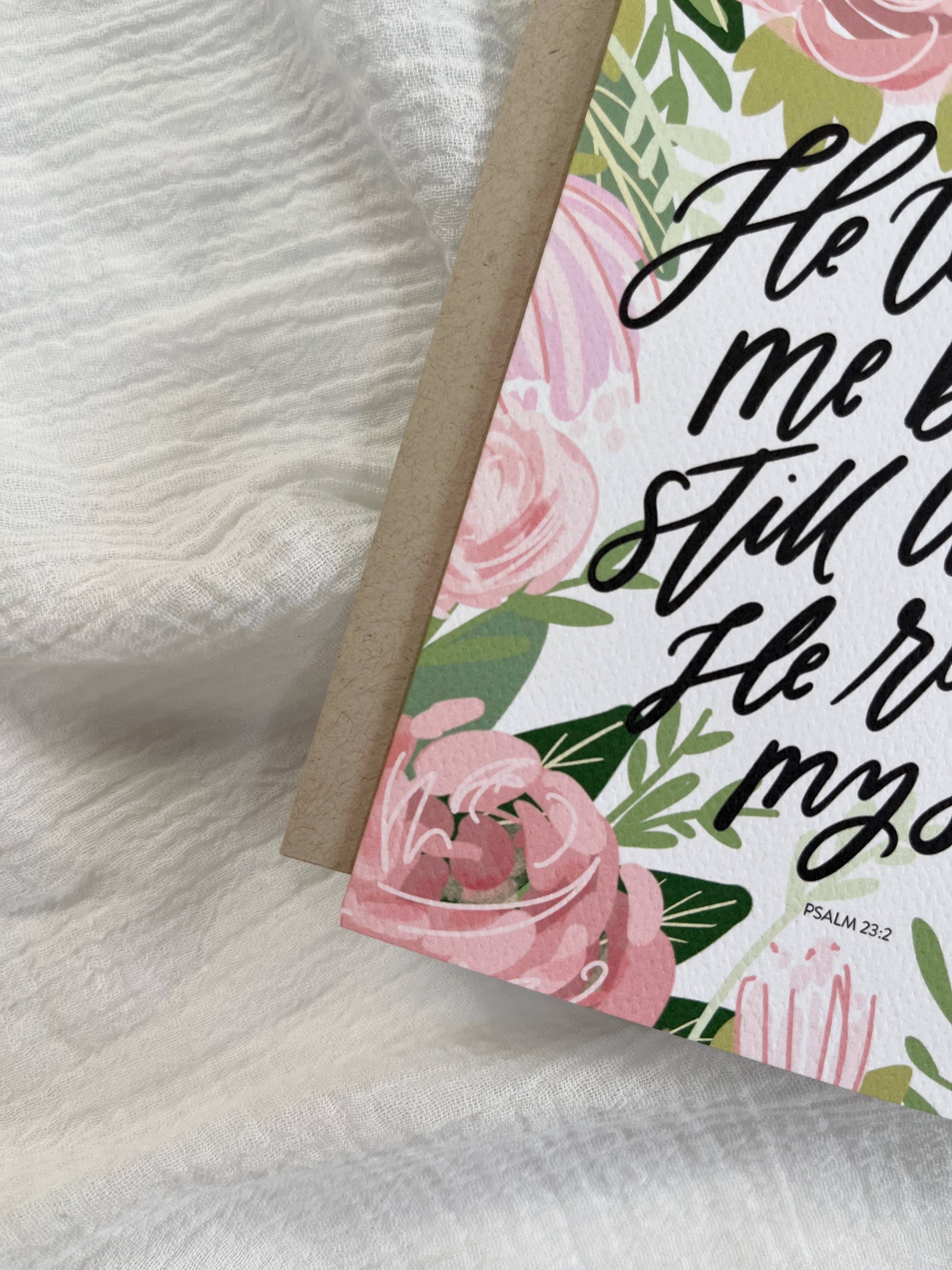 Prairie Letter Shop - Wholesale Rouwkaart - Psalm 23-kaart - Christelijke Schriftuurkunst met bloemen3