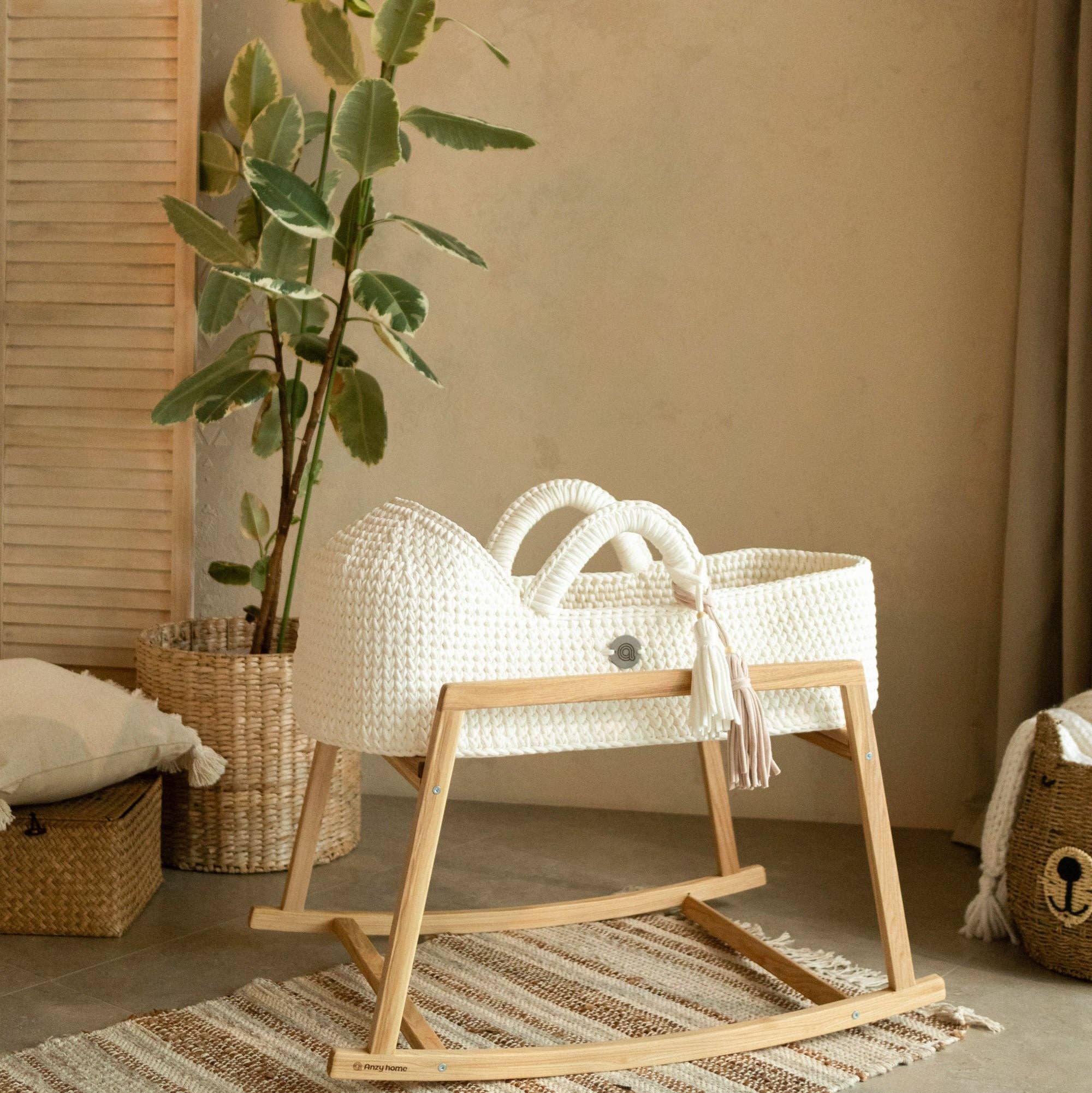 ANZY HOME - Wholesale Bassinet - Baby - Knitted Baby Moses Basket With Round Hood10