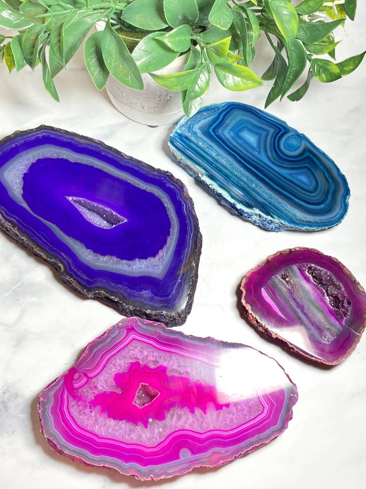 Dyed Agate Crystal Slices for wholesale by Above Tha Clouds