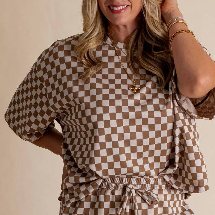 checkered crewneck half sleeve tee top & boxer short set and other Purchase Wholesale short set. Free Returns & Net 60 Terms on Faire trending on Faire.