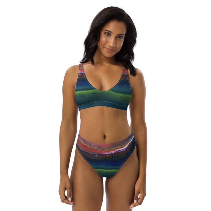 Bikini reciclado de talle alto Aurora Boreal para venta al por mayor de Rainbow City