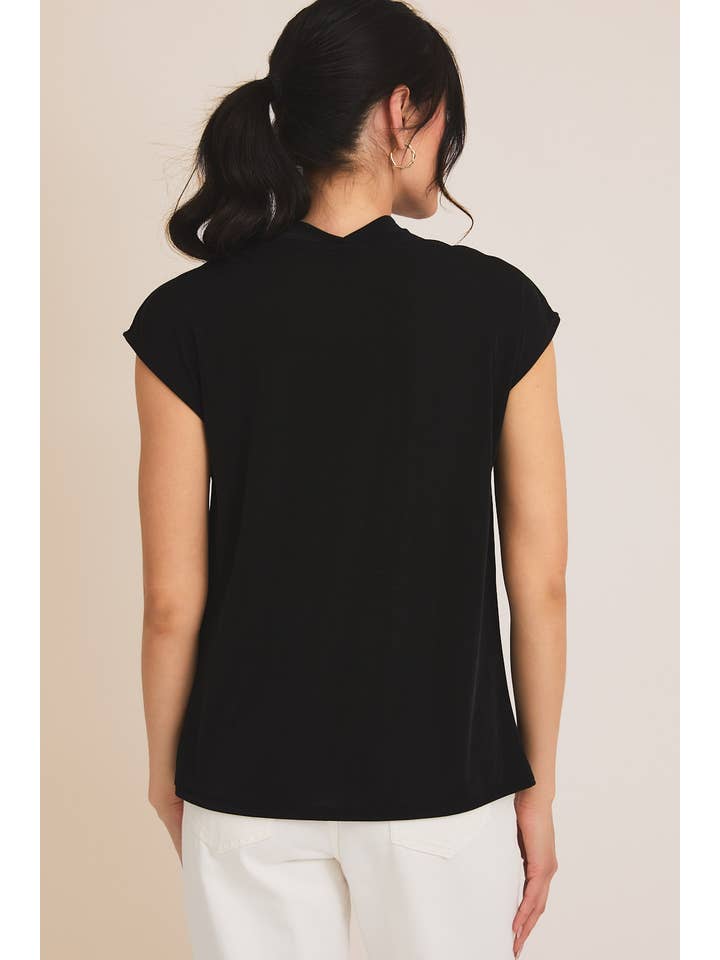 Black SHORT SLEEVE COWL NECK TOP for wholesale on Faire