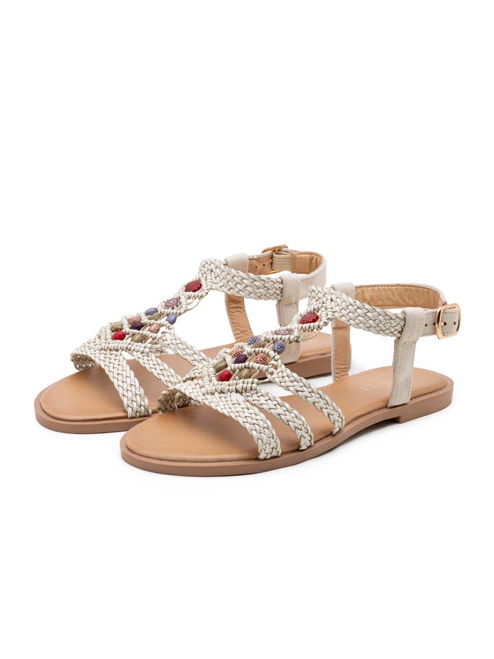 CEREZA - Vendita all'ingrosso Sandali - Donna - Sandali bassi intrecciati a mano con perline colorate in stile bohémien