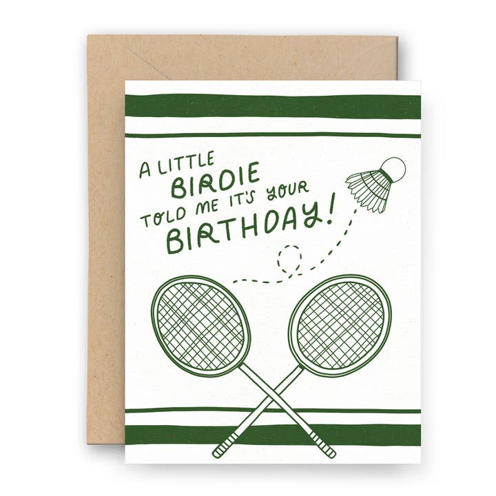 Badminton Letterpress Birthday Card for wholesale by Finch and Flourish Paper Goods
