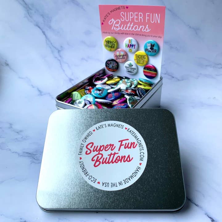 Kate's Magnets - Wholesale Lapel Pin/Button - Assorted Button Tin of 200 1" Buttons1