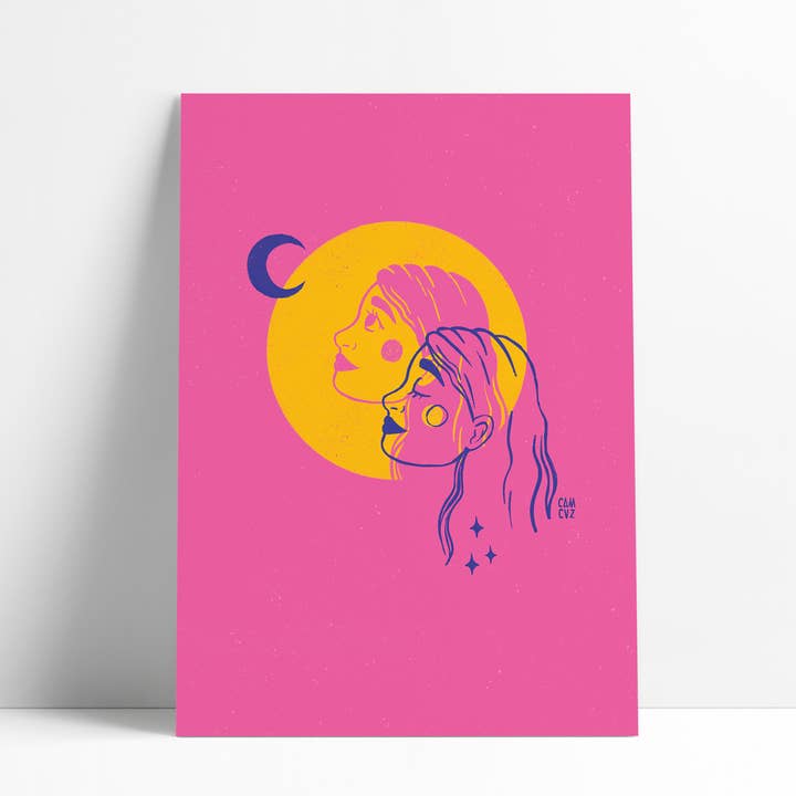 Awakening | poetic poster woman dream esoteric moon serenity for wholesale by Camille Cauvez illustration et papeterie