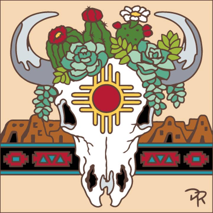 Zia Steer Skull on Adobe Tile (8950A) for wholesale by Earthtones Tile