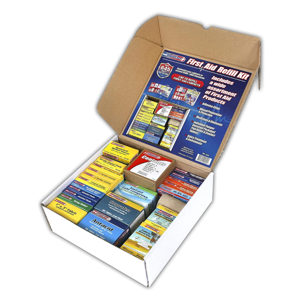 Rapid Care First Aid - Venta al por mayor Kits de primeros auxilios - Kit de recarga de primeros auxilios grande | 645 piezas | Kit de recarga de botiquín de primeros auxilios de 3 estantes1