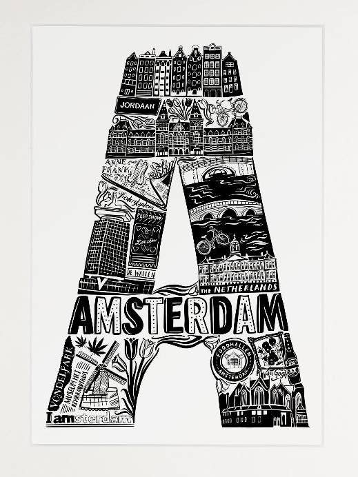 Amsterdam -  Location Letter Art Print for wholesale by Lucy Loves This