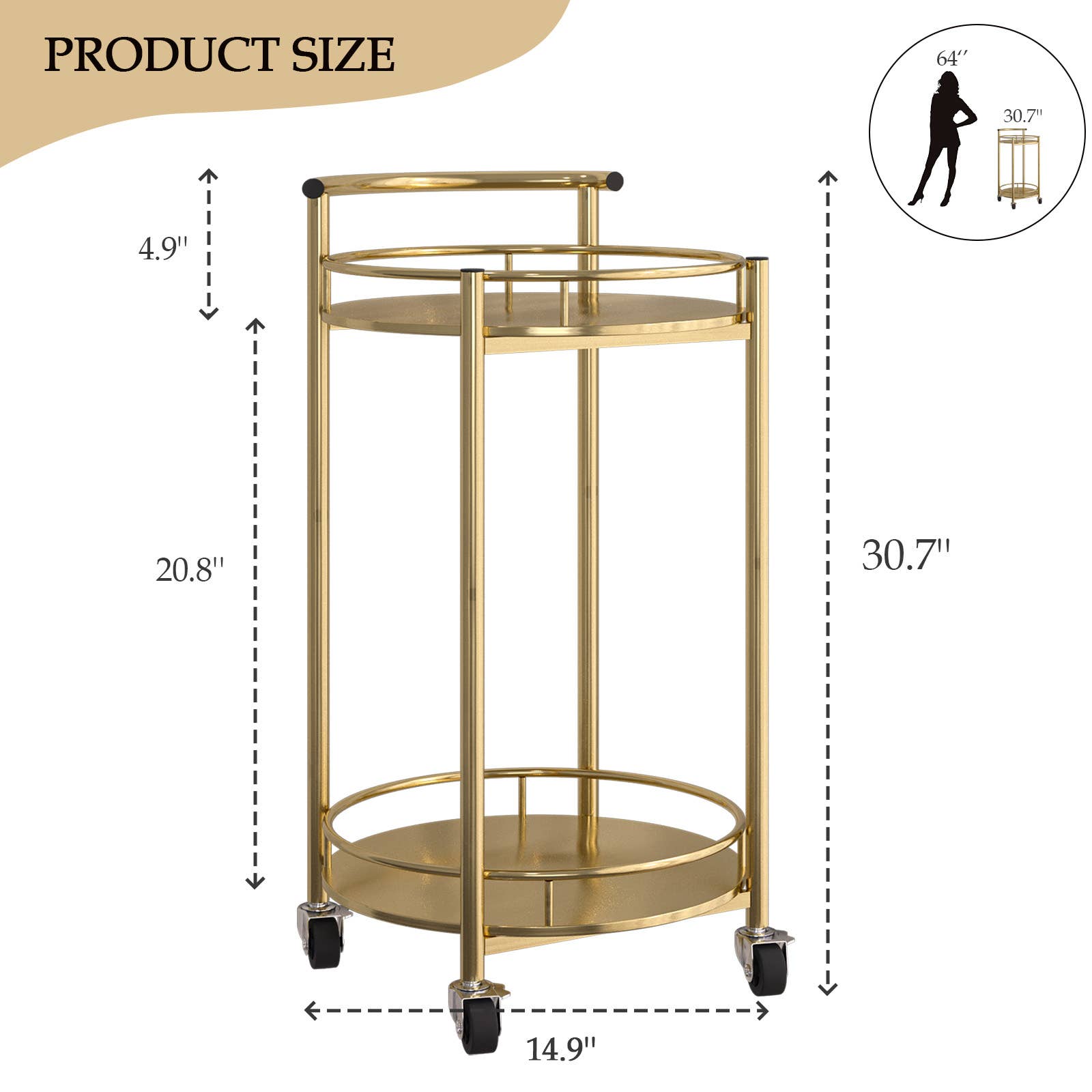 Three Star IM/EX Inc. - Wholesale Kitchen Storage/Organizer - 30X15 2 LEVEL GOLD KITCHEN CART2