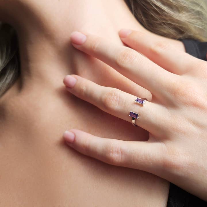 HolyBang Jewels - Wholesale Cocktail/Statement Ring - AMETHYST BAGUETTE CUFF RING - R-FT1170 AMETHYST3