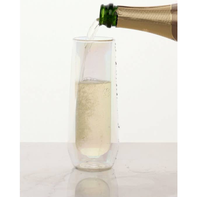 CORKCICLE - Wholesale Champagne Flute - Glass Flute - 7oz Double Pack - Prism