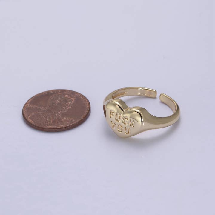Aim Eternal - Wholesale Signet Ring - Dainty "Fuck You" Gold Heart Stackable Signet Ring