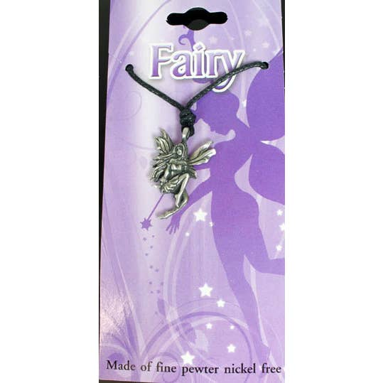 Pewter Fairy Black Cord Necklace Carded for wholesale by Western Counties Wholesale