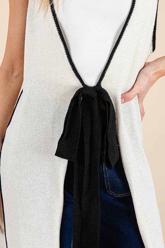 Cream Plus Maxi Front Tie Cardigan Vest OC50716PL for wholesale on Faire4