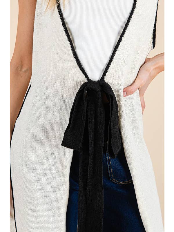 Cream Plus Maxi Front Tie Cardigan Vest OC50716PL for wholesale on Faire4