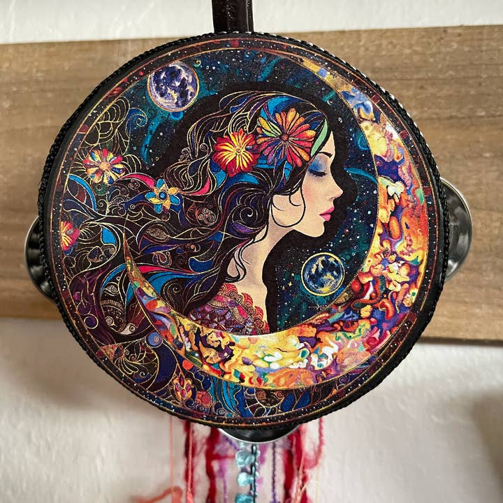 Charmed Chase The Moon Goddess 4" Tambourine for wholesale by Bodhi Leaf Market