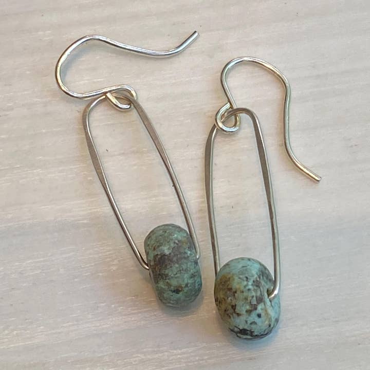Turquoise Rondelle Suspended in Sterling Silver Earring "Cirq" by iNk Jewelry for wholesale by iNk Jewelry