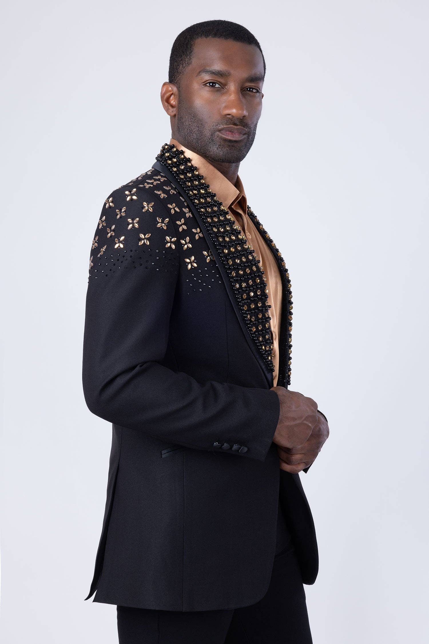 BARABAS - Wholesale Blazer - Men's - Men's Floral Rhinestone Shawl Lapel Blazer 4EBL4618