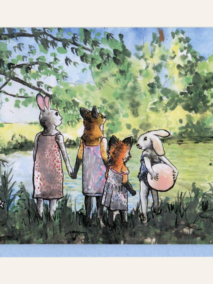 Nous nous en sortons avec un peu d'aide - Carte de correspondance Renard et Lapin pour la vente par Darling Illustrations