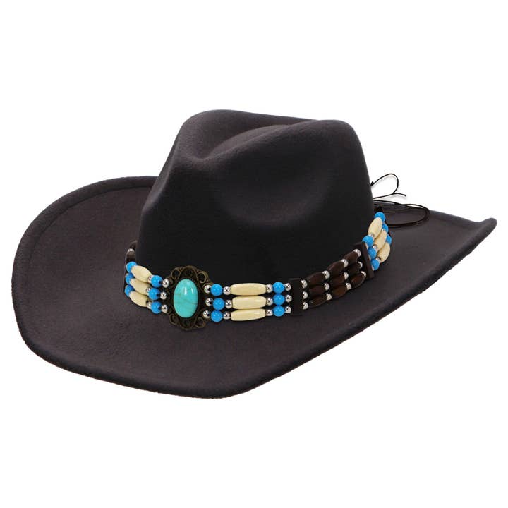 Cap Zone - Wholesale Cowboy Hat – Women’s - Turquoise Beaded String Felt Cowboy Hat4