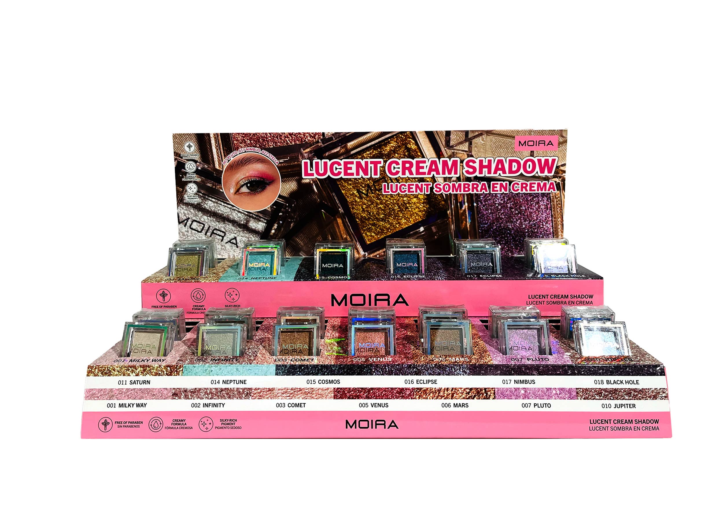 Moira Cosmetics - Wholesale Eyeshadow - Moira Makeup Display Lucent Cream Shadow (001-018) 52pcs0