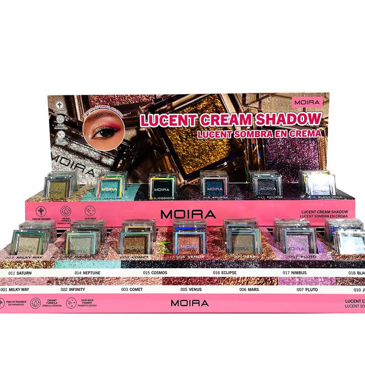 Moira Cosmetics - Wholesale Eyeshadow - Moira Makeup Display Lucent Cream Shadow (001-018) 52pcs