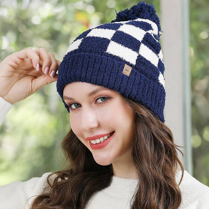 Madeline Love - Wholesale Beanie - Women's - Checkered Beanie with Pom Pom2