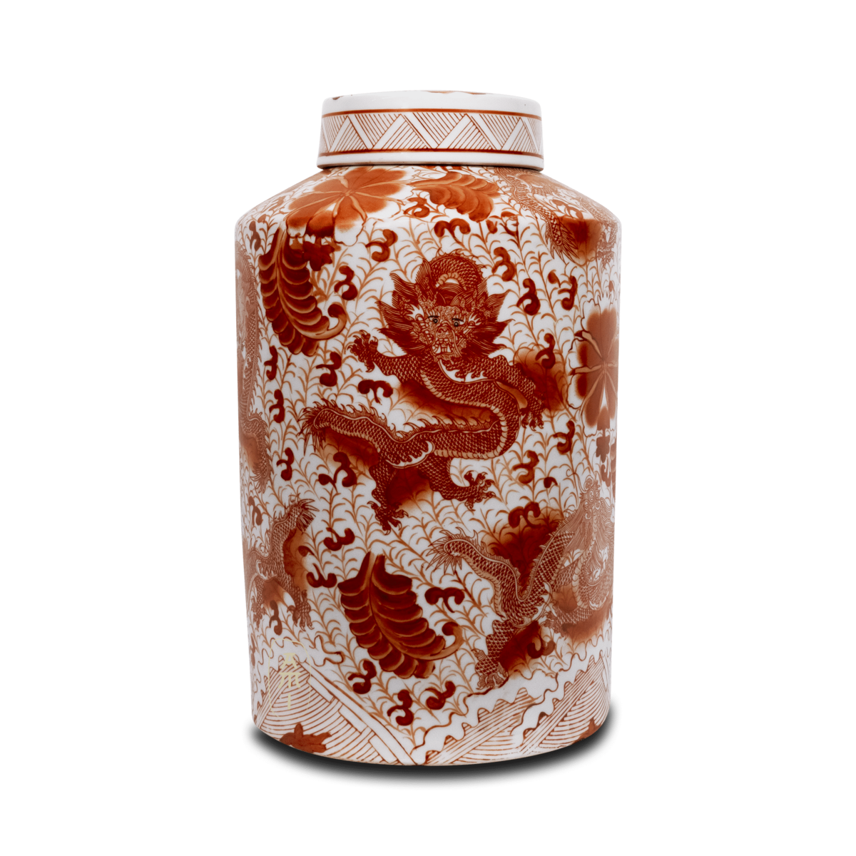 Asian Mix Interior – Engroshandel Vase – Stor rød drejerpotte med dragemotiv2