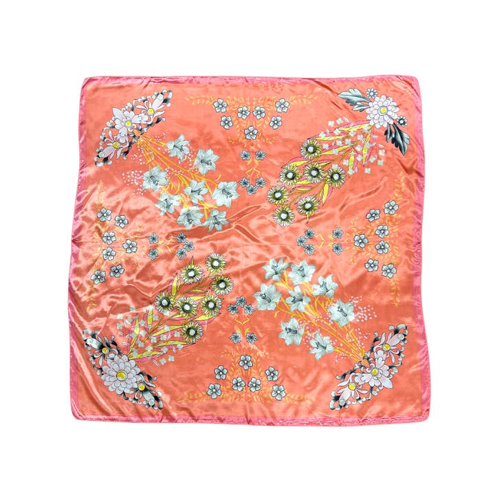 Lili Scarves - Wholesale Scarf - Women's - Multi-floral Pattern Silk Touch Square Scarf