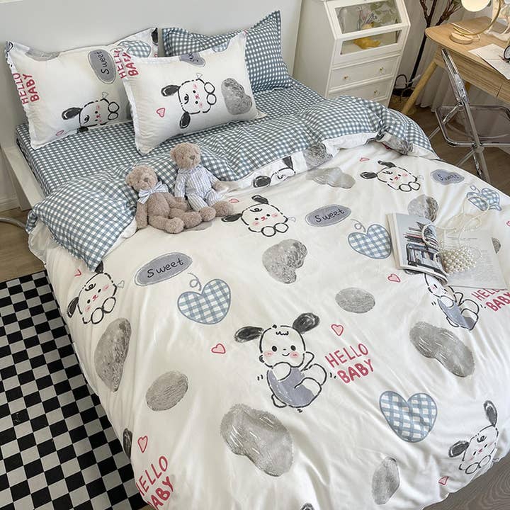 Cute Bedding Set, Rabbit Bedding Flat Sheet, Kawaii Dorm Bedding, Aesthetic Bedding, Kids Duvet Cover King Queen Full Twin Single for wholesale by daintyduvet