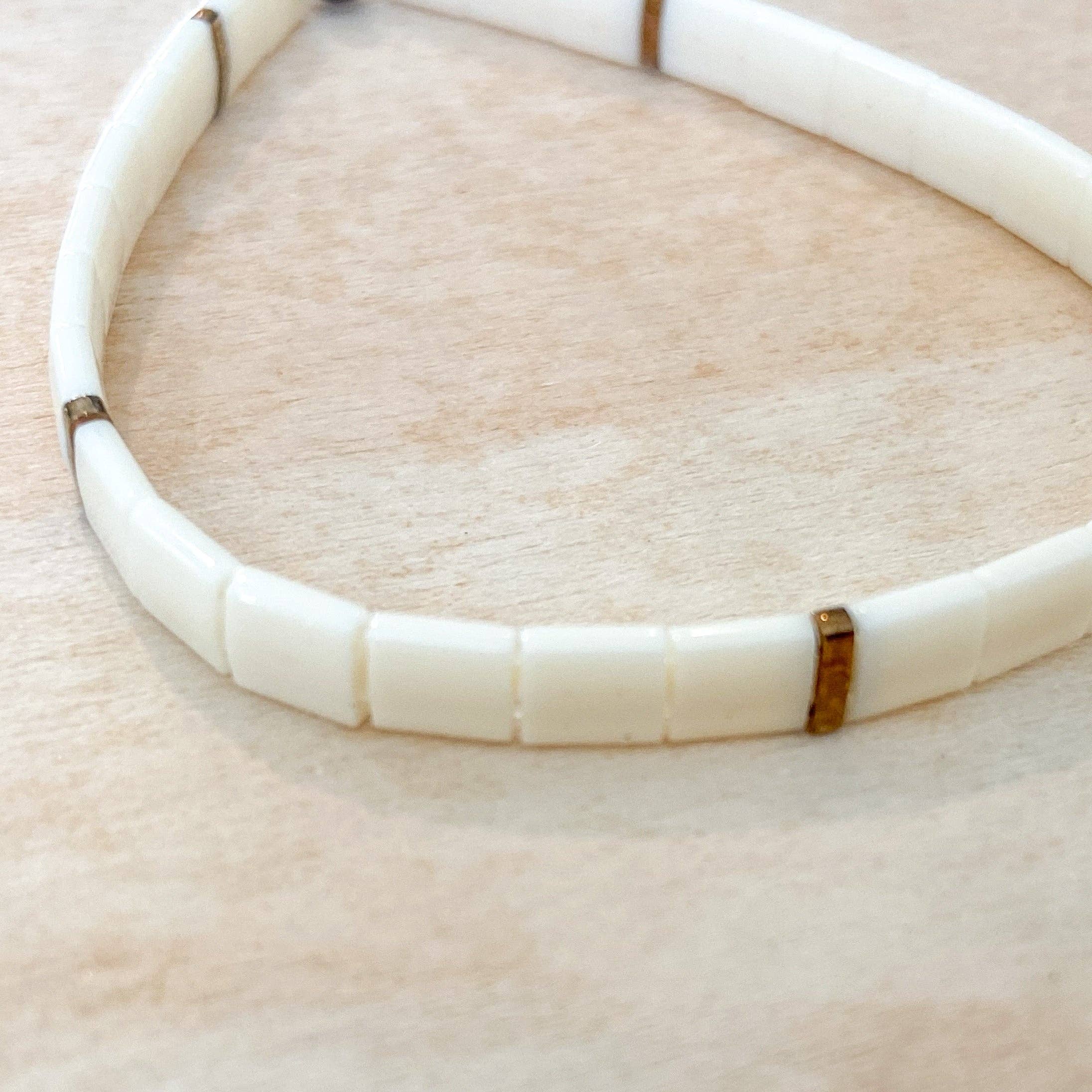 Libbies Bracelets - Wholesale Beaded Bracelet - Always Shiny Cream and Bronze Beaded Bracelet1