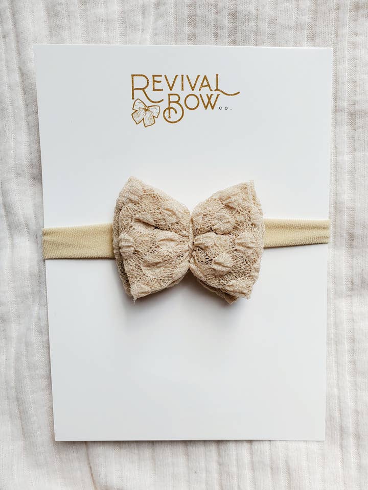 Bandeau à nœud pour bébé • Tan Dot pour la vente par Revival Bow Co.