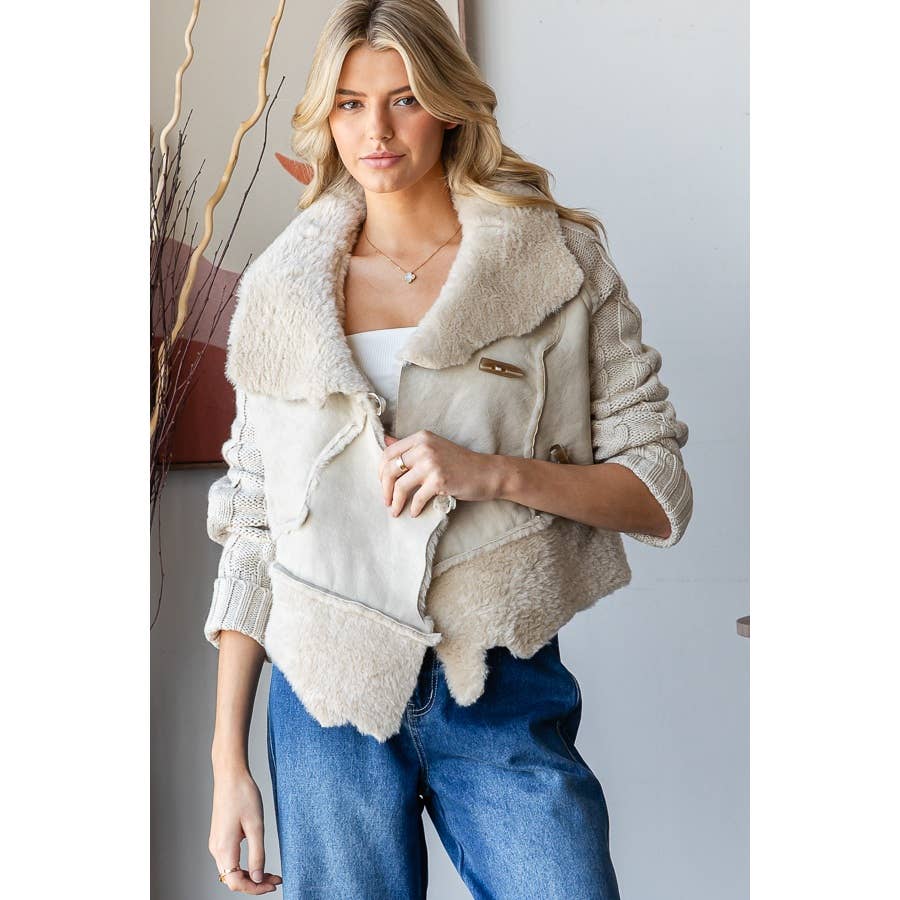 Oli&Hali - Wholesale Leather Jacket - Women's - FAUX LEATHER WINTER JACKET WITH SWEATER SLEEVES0