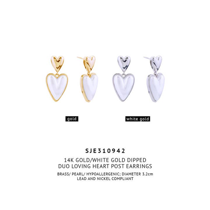 Hana – wholesale Dangle earrings – 14K Duo Loving Heart Post Earrings2