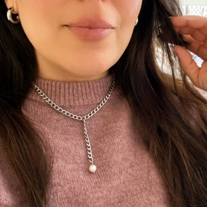 Amady Jewelry - Vente Sautoir et collier en Y - Chaîne à maillons gourmettes en argent et collier Lariat en perles2