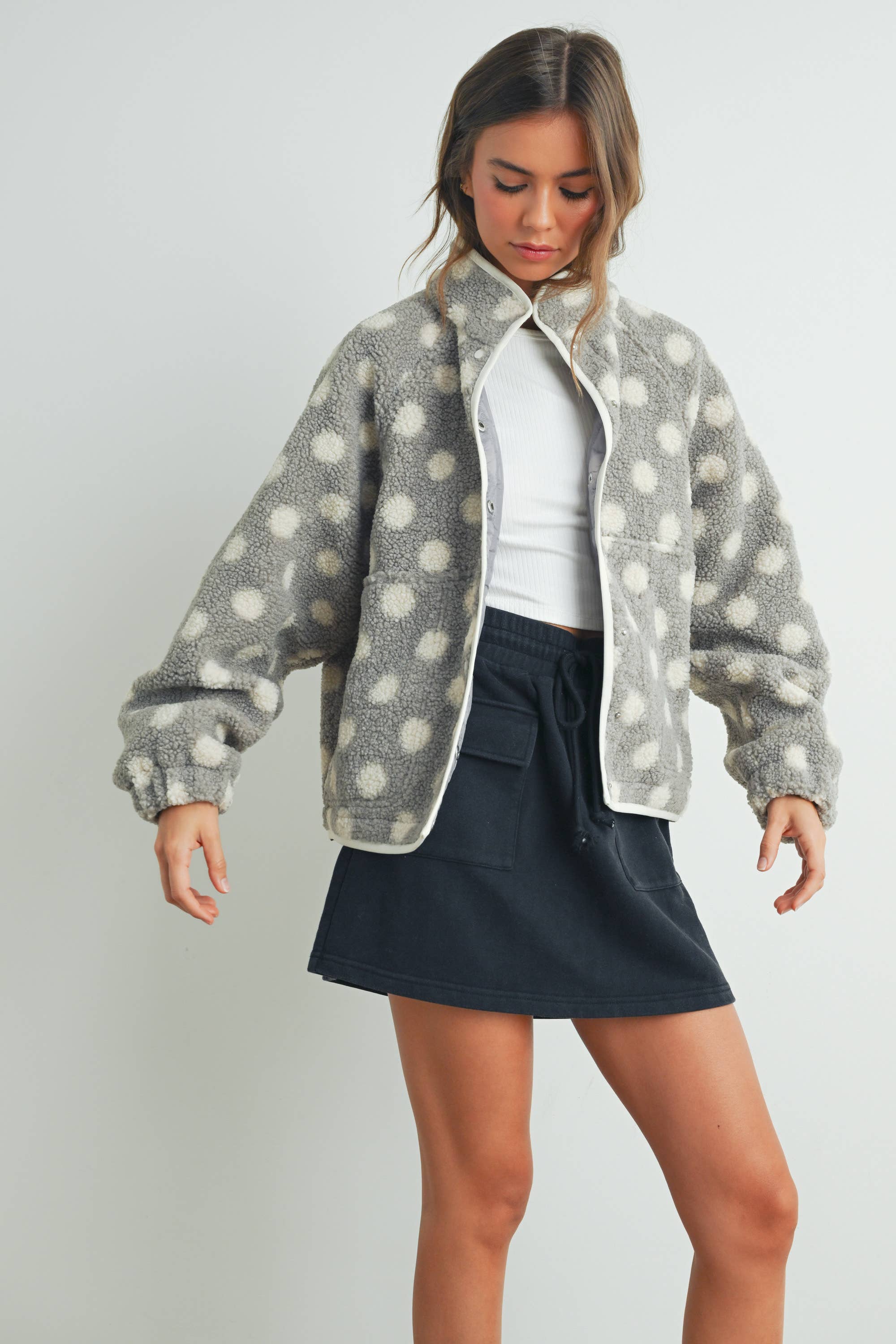 BUTTERMELON - Wholesale Jacket - Women's - Fall/Winter Polka Dot Button Down Jacket - BMJ742031