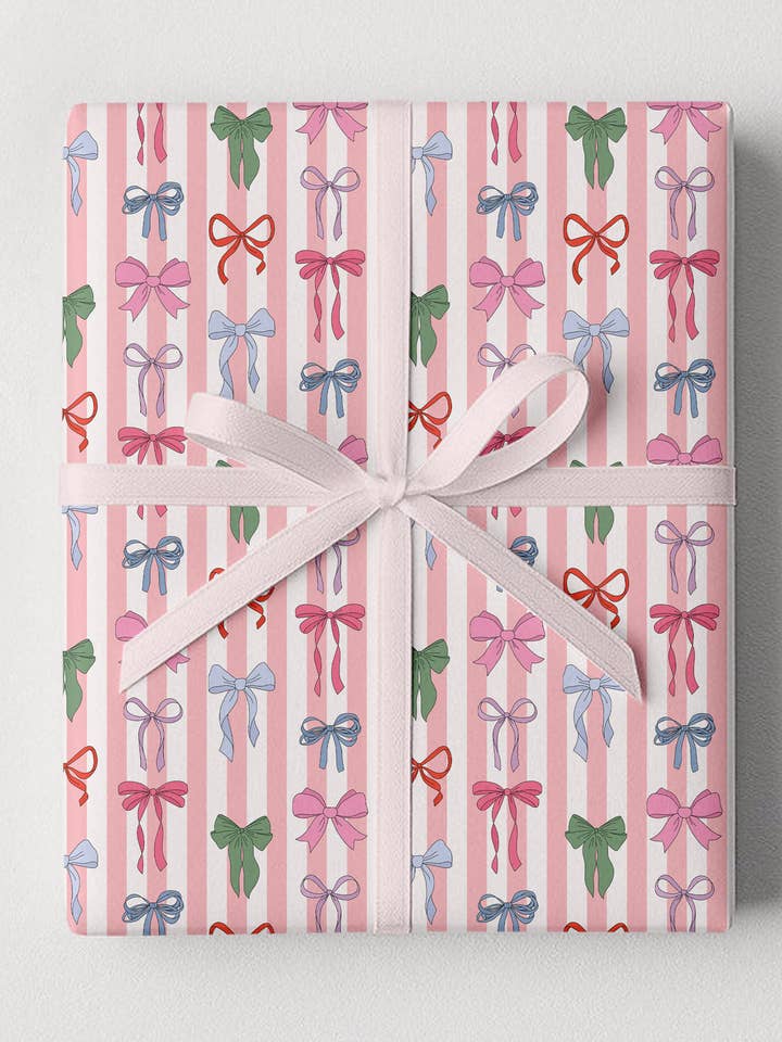 Striped Bows Gift Wrap Rolls for wholesale by Illustrating Amy