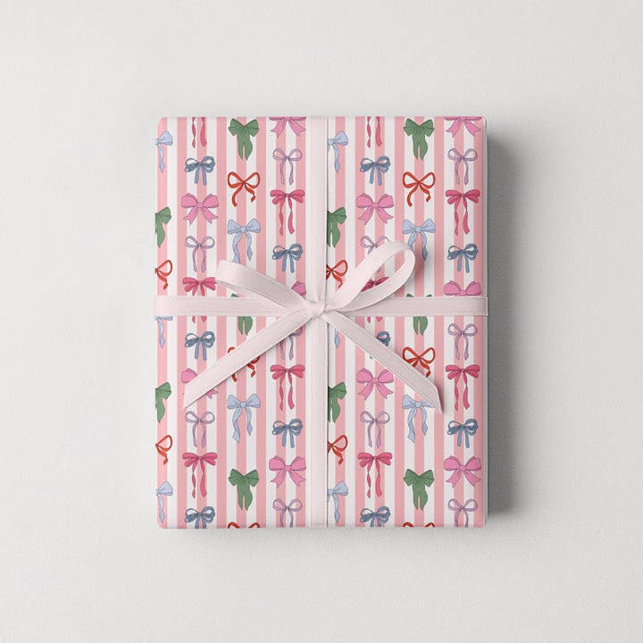 Illustrating Amy - Wholesale Wrapping Paper Roll - Striped Bows Gift Wrap Rolls0