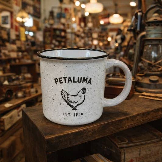 Luma Vintage Petaluma Chicken Mug 15 oz White with Black Speck Ceramic Mug for wholesale by Luma Vintage