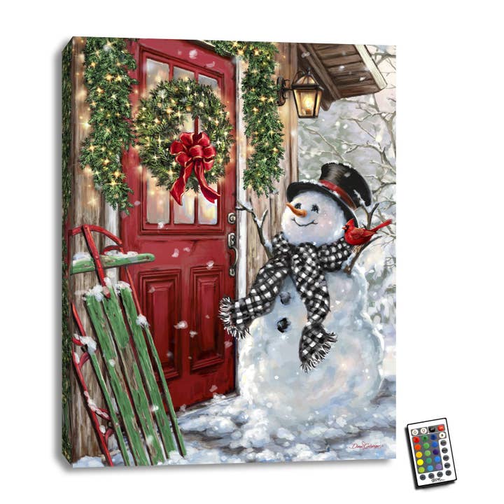 Glow Decor - Wholesale Christmas Wall Art - Front Porch Snowman 18x24 Fully Illuminated LED Wall Art