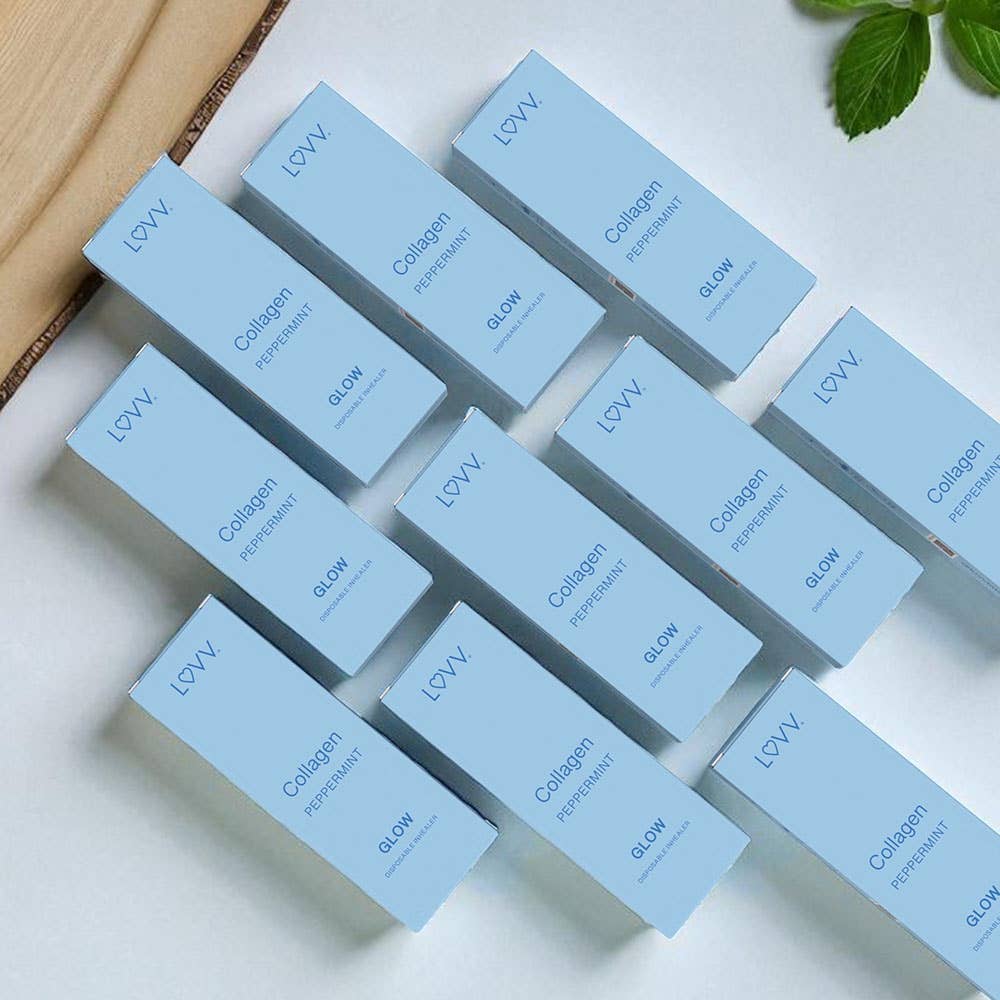 LUVV Labs - Wholesale Aromatherapy Inhaler - 10 LUVV GLOW Collagen Infused Peppermint Flavored Inhealers1