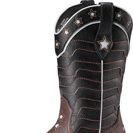 Kids Brown Black Cowboy Boots with White Embroidered Stars for wholesale by PatPat